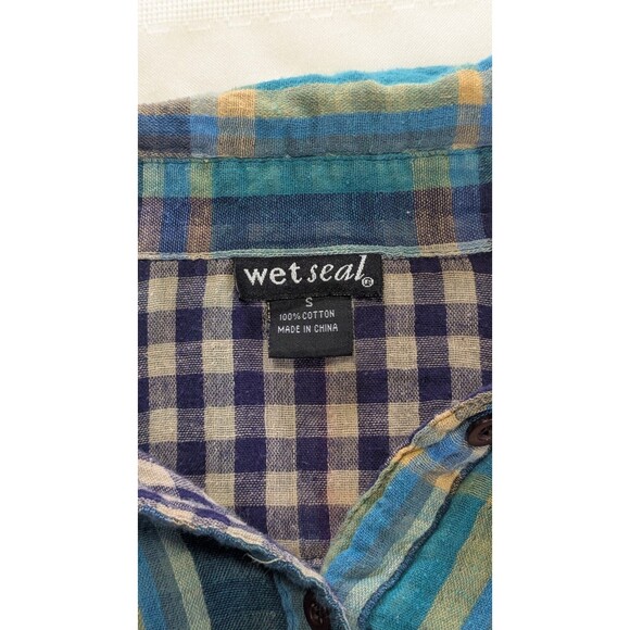 Wet Seal Women’s Sz S Plaid Lined W/ Gingham Button Down Shirt 100% Cotton - Picture 3 of 6